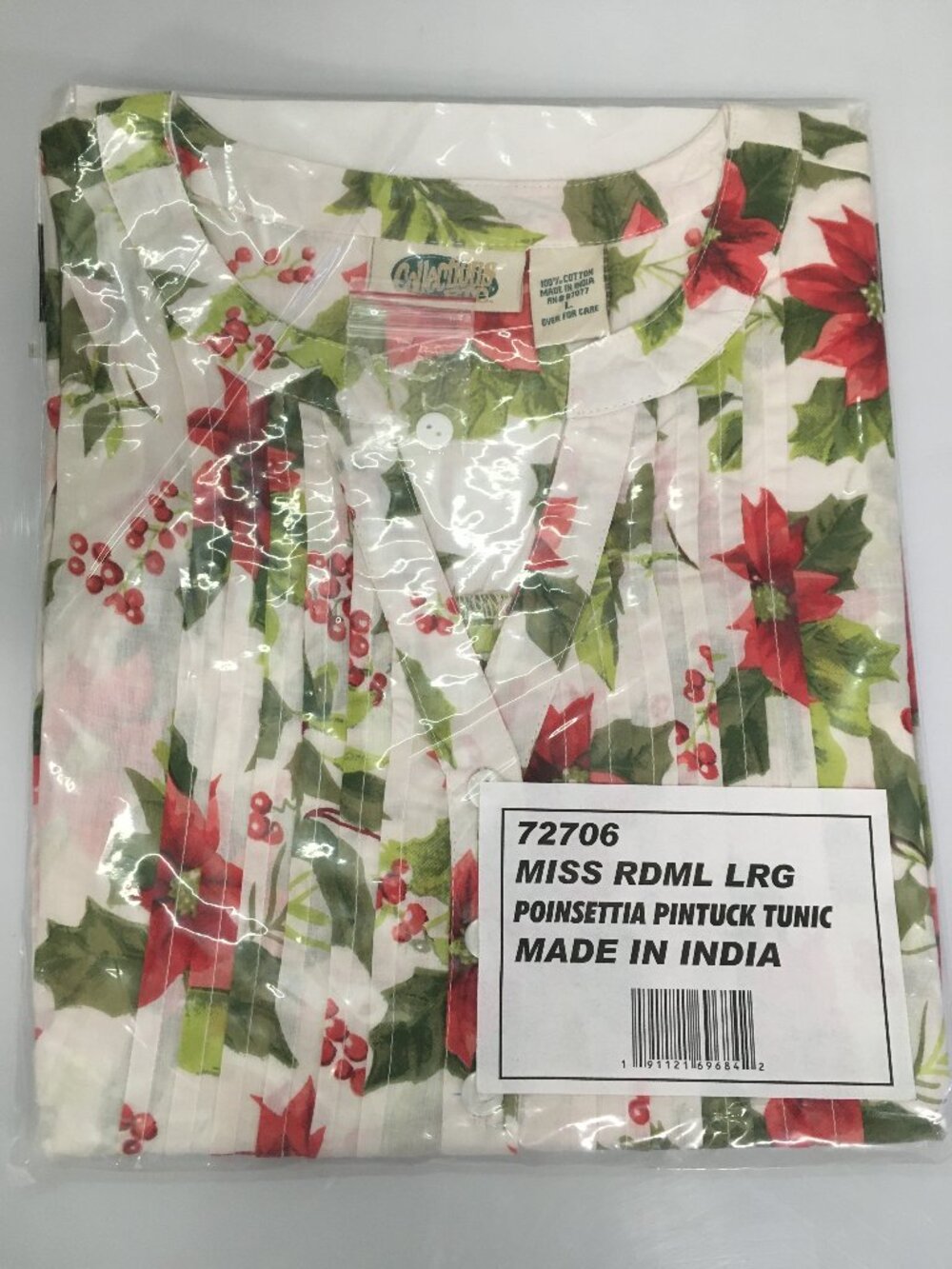 NEW Collection Etc Poinnsettia Pintuck Tunic V-Neck Tunic Large
